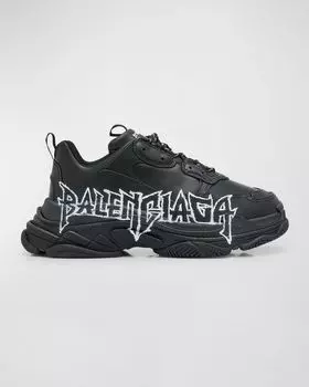 Мужские модные кроссовки из металлической кожи Triple S DIY Balenciaga, цвет 1090 Black/White