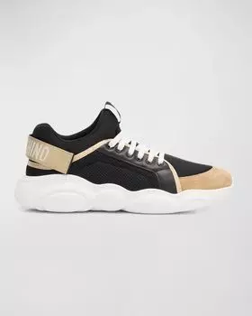 Мужские модные кроссовки смешанной техники на тедди-подошве Moschino, цвет Black