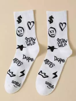 Мужские модные носки до середины икры с темным граффити и сердцем Maryam Alam, черный и белый