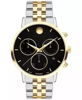 Мужские музейные классические швейцарские кварцевые часы с двухцветным хронографом из нержавеющей стали и светло-желтым PVD-покрытием, 42 мм Movado, мультиколор