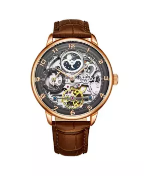 Мужские наручные часы 40 мм с ремешком из темно-коричневой кожи Stuhrling, коричневый