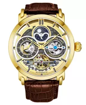 Мужские наручные часы 54 мм с коричневым кожаным ремешком Stuhrling, коричневый