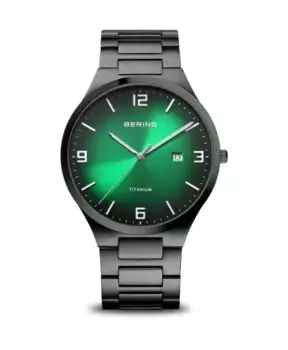 Мужские наручные часы титан 40 мм сапфировое стекло титан тонкий дизайн браслет 10 атм титановый ремешок с титановыми элементами 15240-728 Bering, черный