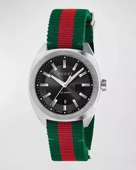 Мужские нейлоновые часы из нержавеющей стали GG2570 41 мм Gucci, цвет Green/Red