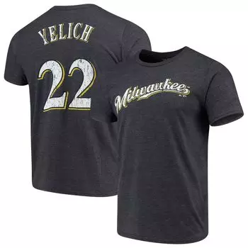 Мужские нитки Christian Yelich Navy Milwaukee Brewers Футболка Tri-Blend с именем и номером Majestic