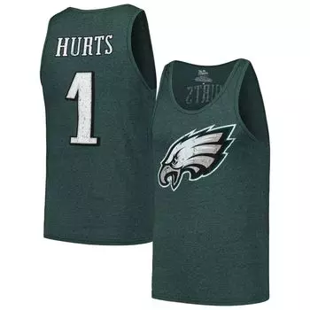 Мужские нитки Jalen Hurts Midnight Green Philadelphia Eagles Имя и номер игрока Майка Tri-Blend Majestic
