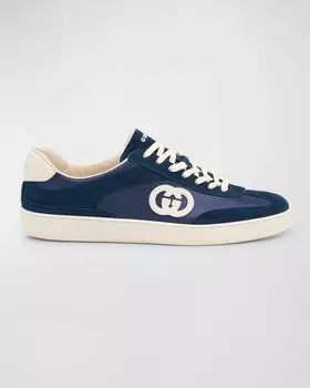 Мужские низкие кеды G74 из парусины и замши с Т-образным носком Gucci, цвет Blue