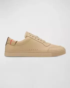 Мужские низкие кеды из кожи и хлопка в клетку Burberry, цвет Archive Beige