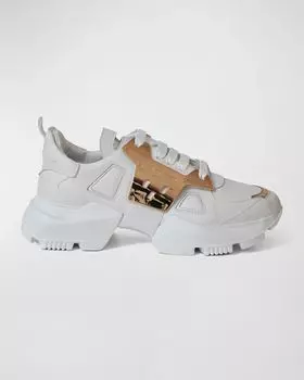 Мужские низкие кеды из металла и кожи на массивной подошве Les Hommes, цвет White