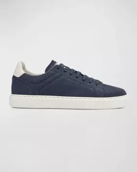 Мужские низкие кеды из нубука из телячьей кожи Brunello Cucinelli, цвет Dark Blue