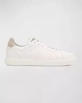 Мужские низкие кеды из зерненой телячьей кожи Brunello Cucinelli, цвет White