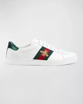 Мужские низкие кеды New Ace с вышивкой Gucci, цвет White