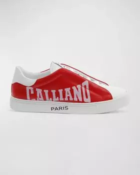 Мужские низкие кеды со скрытым кружевом и типографским логотипом John Galliano Paris, цвет White/Red
