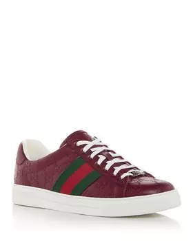 Мужские низкие кожаные кроссовки Gucci Ace GG с тиснением Gucci, красный