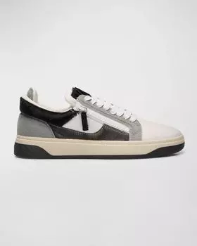 Мужские низкие кожаные кроссовки Gz94 с телячьим ворсом Giuseppe Zanotti, цвет Whtblkgrey