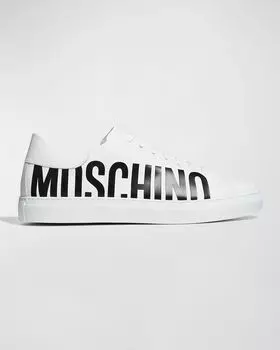 Мужские низкие кожаные кроссовки с логотипом Moschino, цвет White