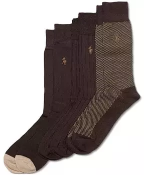 Мужские носки Birdseye Supersoft Dress Socks, 3 шт. в упаковке Polo Ralph Lauren, коричневый