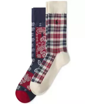 Мужские носки для отдыха 2 шт. в упаковке, клетчатые и с банданой Polo Ralph Lauren, коричневый/бежевый