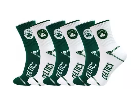 Мужские носки NBA до середины икры, 6 пар (зеленый + белый)