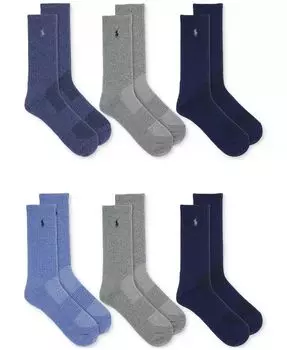 Мужские носки Performance Sport Crew, 6 пар Polo Ralph Lauren, синий
