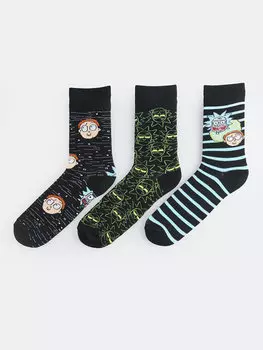 Мужские носки с принтом «Рик и Морти», комплект из 3 предметов LCW ACCESSORIES, окрашенная пряжа смешанного цвета