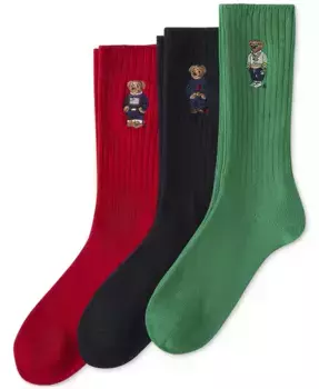 Мужские носки с вышивкой медведя, 3 пары в подарочной упаковке Polo Ralph Lauren, синий