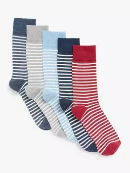 Мужские носки в бретонскую полоску из органического хлопка с насыщенным содержанием хлопка John Lewis, темно-синий/серый/синий/черный/красный