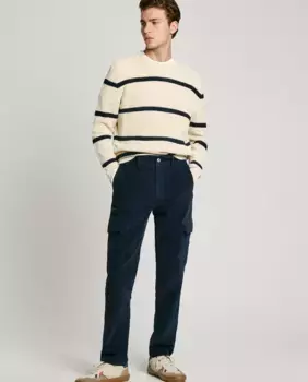Мужские облегающие брюки-карго из эластичного вельвета Pepe Jeans, темно-синий