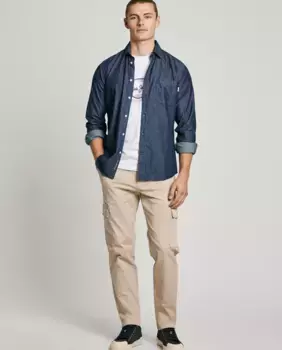 Мужские облегающие брюки-карго из саржевого полотна Pepe Jeans, бежевый