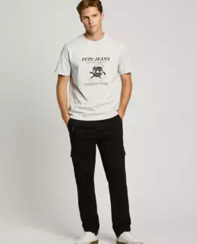 Мужские облегающие брюки-карго, окрашенные в готовом виде Pepe Jeans, черный
