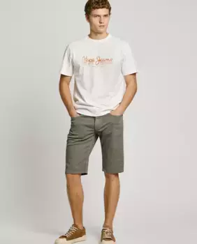 Мужские облегающие джинсовые шорты-бермуды из эластичной ткани Pepe Jeans, темно-зеленый