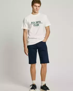 Мужские облегающие джинсовые шорты-бермуды из эластичной ткани Pepe Jeans, тёмно-синий