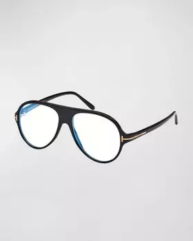 Мужские очки-авиаторы из ацетата синего света с защитой от света TOM FORD, цвет Shiny Black Blue Block Lenses