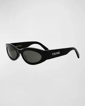 Мужские однотонные овальные солнцезащитные очки из ацетата Celine, цвет Shiny Black Smoke