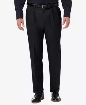 Мужские однотонные плиссированные классические брюки премиум-класса comfort stretch classic-fit Haggar, черный