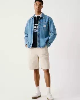 Мужские однотонные плотницкие шорты-бермуды из парусиновой ткани Pepe Jeans, бежевый