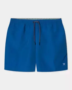 Мужские однотонные шорты-бермуды для плавания с вышитым логотипом Hackett, синий