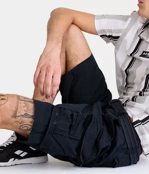 Мужские однотонные шорты карго Aeropostale с поясом*** черные, цвет Black 7