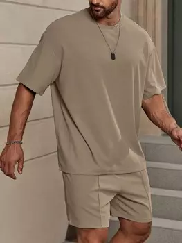 Мужские однотонные свободные футболки и шорты на шнурке Homme Manfinity, хаки