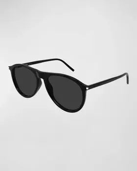 Мужские овальные солнцезащитные очки из ацетата SL 667 Saint Laurent, цвет Black