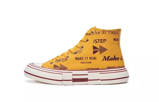 Мужские парусиновые кеды с высоким берцем, белый/желтый Istep