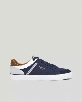 Мужские парусиновые кеды с замшевыми деталями Pepe Jeans, тёмно-синий