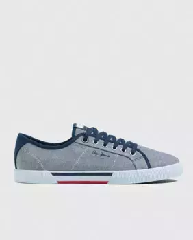 Мужские парусиновые кроссовки из ткани шамбре с кружевной застежкой Pepe Jeans, светло-голубой