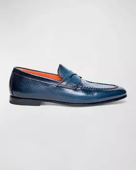 Мужские пенни-лоферы из фактурной кожи Santoni, цвет Blue