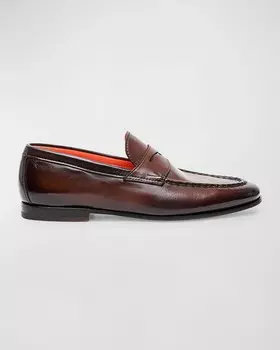 Мужские пенни-лоферы из полированной кожи Santoni, цвет Brown