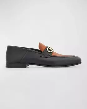 Мужские пенни-лоферы с орнаментом Gancini Ferragamo, цвет Nero