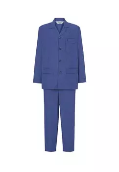 Мужские пижамы длинные премиум-класса с воротником из бамбука в клетку, синие El Bho NOCTURNO, синий