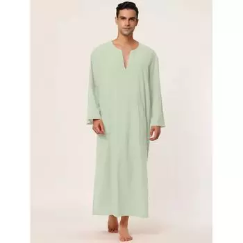 Мужские пижамы, хлопковая одежда для сна, длинное платье с V-образным вырезом и разрезом по бокам, с карманом Lars Amadeus