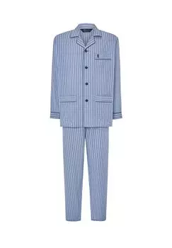 Мужские пижамы из поплина с длинным лацканами в клетку, синие El Bho NOCTURNO, синий