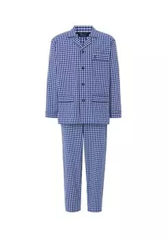 Мужские пижамы из поплина с длинным лацканами в клетку, синие El Bho NOCTURNO, синий